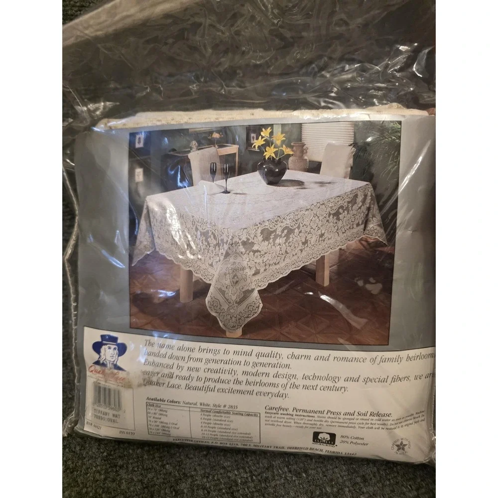 Quaker Lace Tiffany Tablecloth‎ 70x90 Oval Floral Lace Beige Cotton Blend Dining